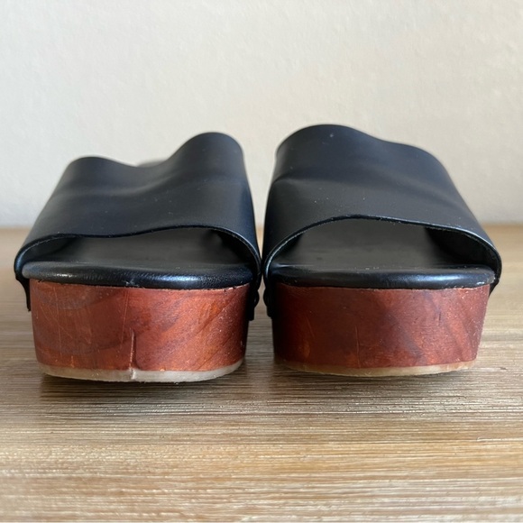 Mango Shoes Womens 7.5 Black Leather Chunky Wood Studded Platform Block Heel - Picture 10 of 16